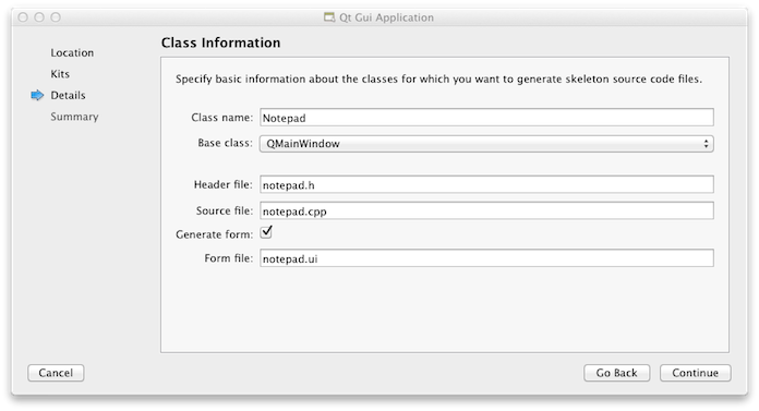 "Class Information Dialog"